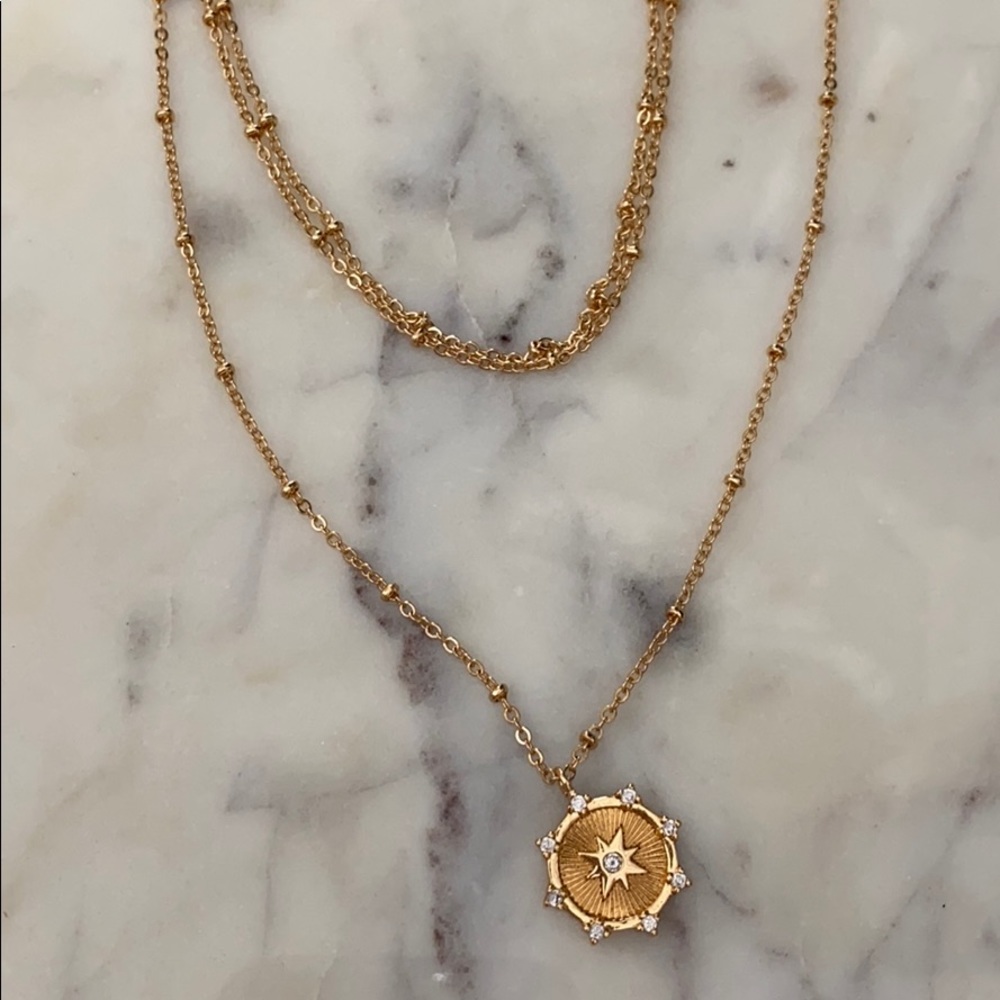 Ettika Layered Necklace Compass  18k Gold Plated